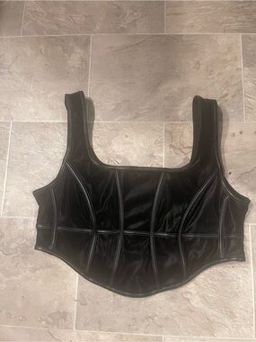 Disturbia Black Faux-Leather Structured Corset Crop Top